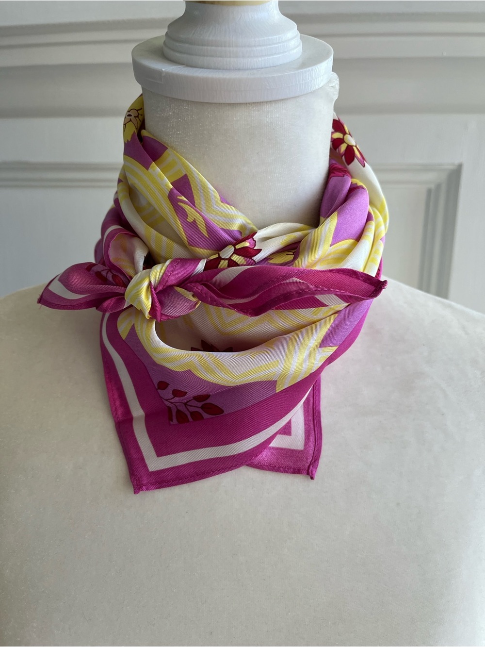 Ann Taylor Vibrant Fuchsia and Yellow Floral Silk Neck Scarf